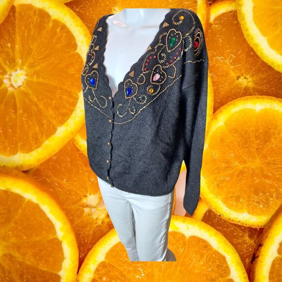 Spice of Life Silk Angora Wool Blend Embellished Cardigan Sweater Size M - Picture 7 of 7